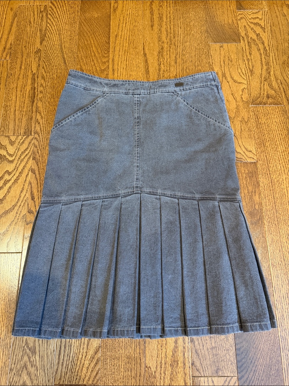 CHANEL Plum Grey Pleated Denim Midi Skirt